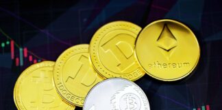 Gold round coins on a black surface