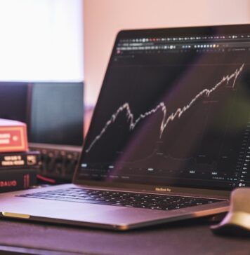 Stock Market Depiction on a laptop