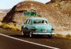 Teal Vintage Car on the road