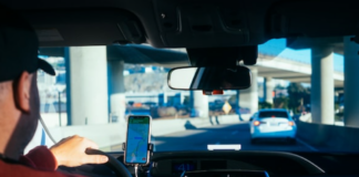 Man Driving a Car. Car Insurance in Texas